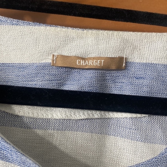 CHARGET linen Italian bolero blue striped jacket size L - Picture 2 of 5